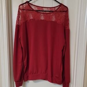 Shein Curve Red Top with Lace Accent